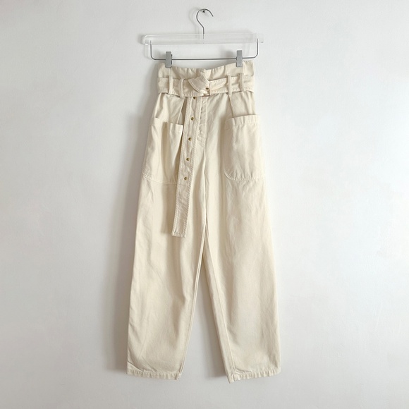Caron Callahan Devon Pant highwaisted belted paperbag waist cotton 2 4 6 8 / S M - Picture 5 of 12